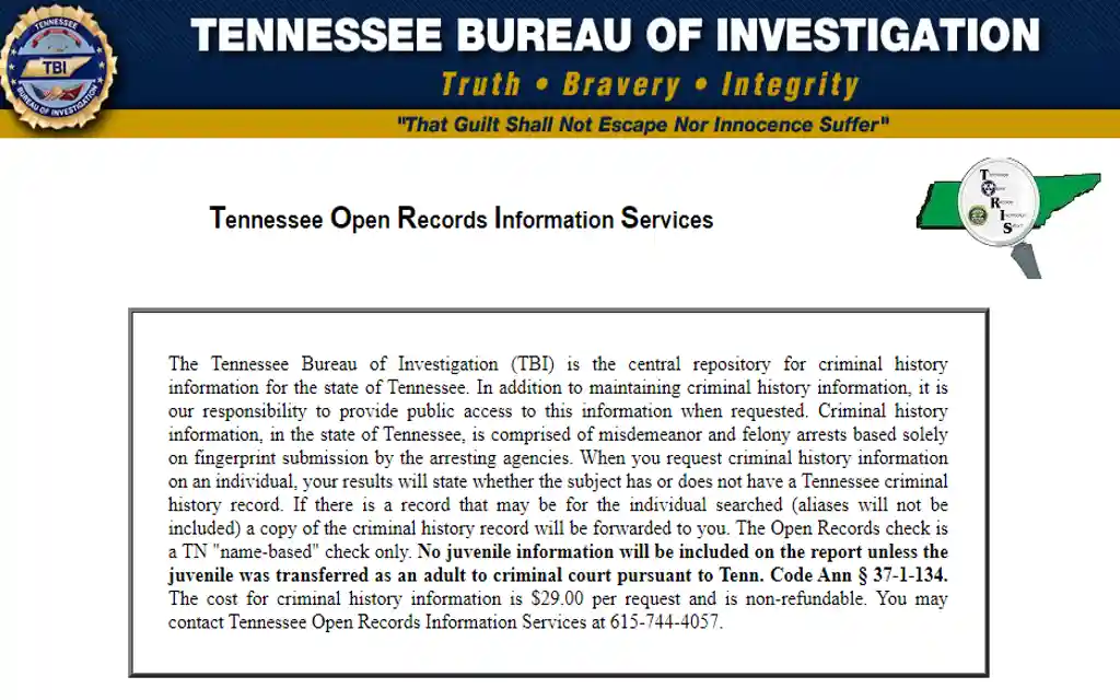 The Tennessee Bureau of Investigation central repository for criminal history records.